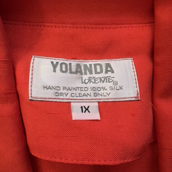 Vintage Yolanda Lorente Open Blazer Jacket 1X Floral Red Hand Painted 100% Silk - Picture 9 of 11